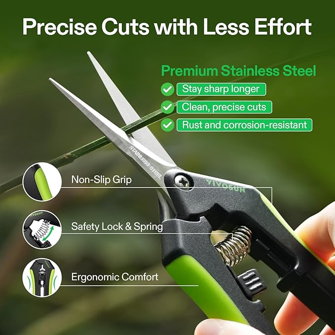 VIVOSUN Gardening Hand Pruner Pruning Shear with Straight Stailess Steel Blades (Black, Straight Blade, 3, Black)