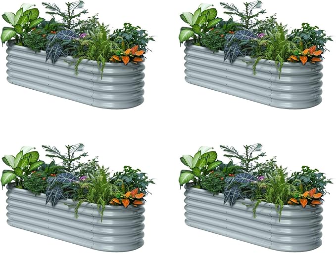 4-Pack Raised Garden Bed 6x2x1.5 ft, 17" Tall Galvanized Metal Planter Boxes Outdoor, Durable Steel Flower Bed for Herb Strawberry, Zn-Al-Mg Garden Boxes for Small Space - Brooklyn Grey