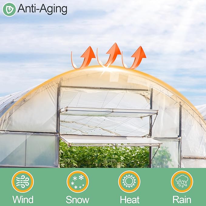 10 x 26 FT Clear Greenhouse Plastic Sheeting, 6 Mil Polyethylene Film Heavy Duty, Water Sun Frost Wind Dust Resistant Winter Hoop House Toughness Plastic Cover for Farming, Gardening, Agriculture, DIY