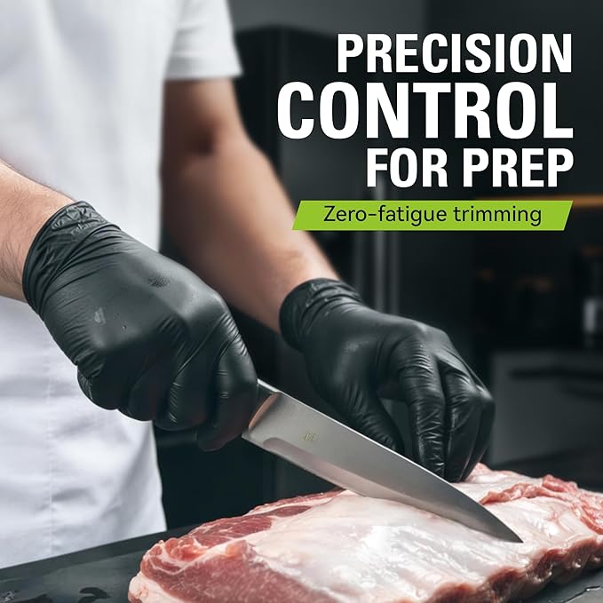 BBQ Gloves Heat Resistant - 6 Cotton Liners, 100 Food Grade Disposable Nitrile Gloves for Safe Cooking and Grilling