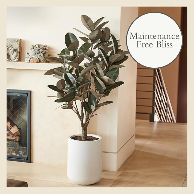 CG Hunter Faux Rubber Ficus Tree, Premium Artificial Indoor Plant Stands 5’ Tall, Lifelike-Leaves and Hand Painted Trunk Create Realistic Faux-Ficus Tree Appearance, Planter Pot Included