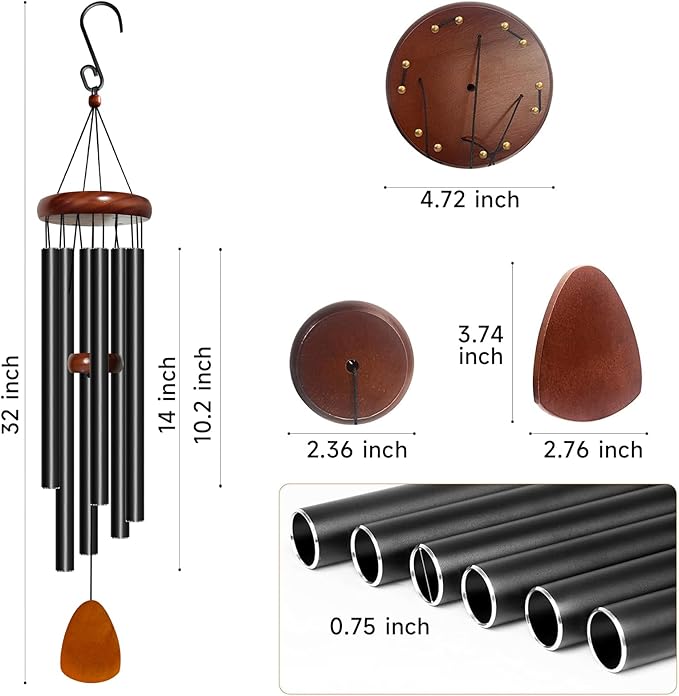 Bursvik Wind Chime for Outside, 32 inch Aluminium Metal Wind Chimes, Relaxing Soothing Wind Chimes Outdoor, Decoration for Garden, Patio, Yard, Home, Gift for Mother's Day, Birthday(Waterdrop)