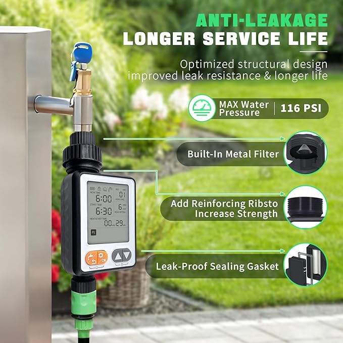 Sprinkler Timer for Garden Hose, 10 Programmable Water Timer with with Auto Rain Delay, IP54 Waterproof 3.3“ Large LCD Drip Irrigation System Timers for Plant, Yard, Lawns, Outdoor