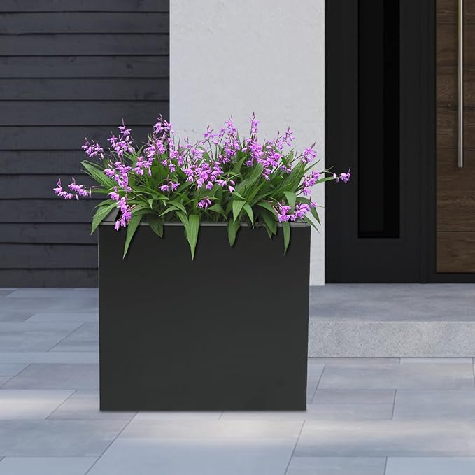 DYNAMI Square Planter Box Black Steel Planter,16x16x16in Metal Planter Box Large Cube Plant Pot for Outdoor Plants,Modern Heavy Duty Flower Pot for Patio, Deck, Yard, Garden
