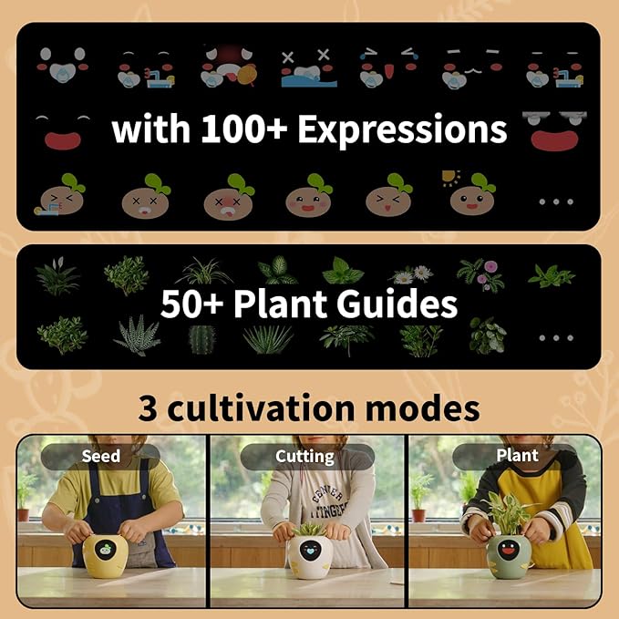 Plantbot Upgraded Large Smart Flower Pot Pet Planter Robot with Artificial Intelligence, Time Temperature Display, and Numerous Expressive Animations Based, for Indoor Decoration, Gifts (Purple)