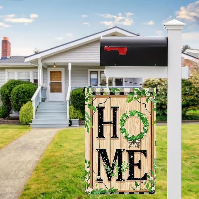 Spring Garden Flags 12x18 Double Sided Flag Garden Decor HOME with Greenery and Floral Accents Spring Gardens Flags For Outside Springs Decor Outdoor Yard Decoration