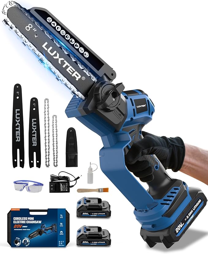 LUXTER Mini Chainsaw Brushless 8 inch & 6 inch Compatible with Makita 18V Batteries Chain Saw 2 x 2.0Ah Battery Small Handheld Saw Lightweight for Trimming & Wood Cutting Gardening Power Tool