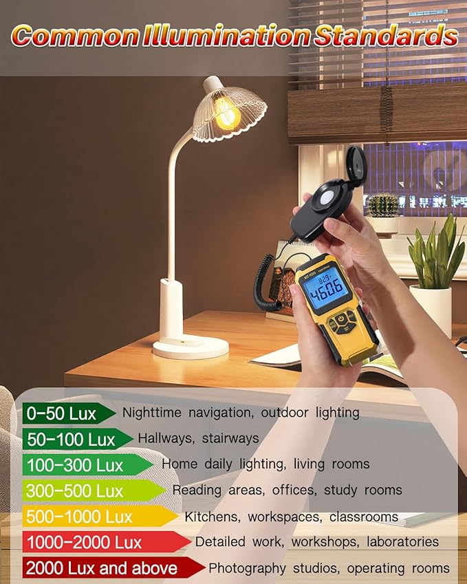 URCERI MT-92H Light Meter with Split Sensor Lux/Foot Candles Meter 500ms Refresh Rates Range up to 200,000 Lux Switchable Backlight Temperature Measurer 14℉-140℉