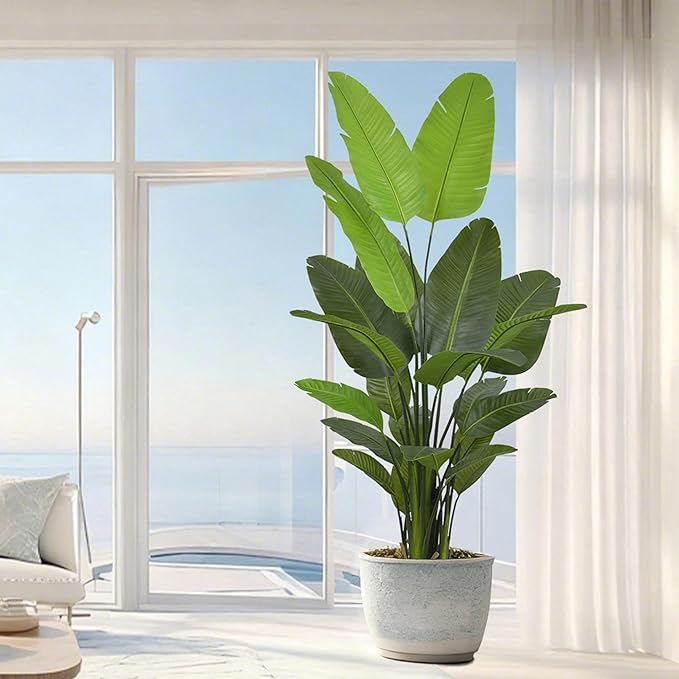 Bird of Paradise Plant Artificial 7ft - Tall Faux Plants Indoor with Realistic Trunks and 22 Vivid Leaves, 84 Inch Fake Tropical Floor Plants in Pot for Home Living Room Bedroom Office Indoor Decor