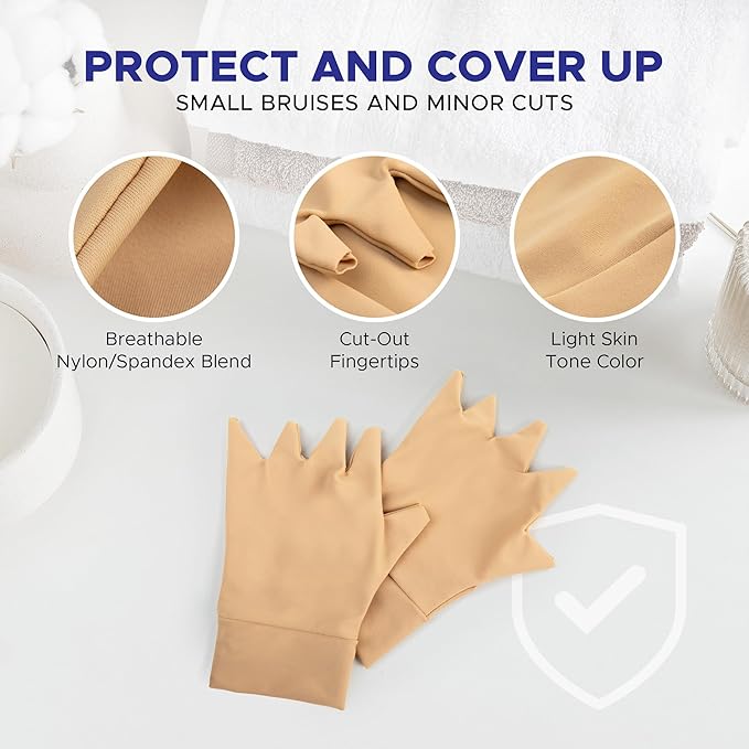 Light Skin Tone Fingerless Gloves – Made in USA – Conceal Bruises & Protect Thinning Skin