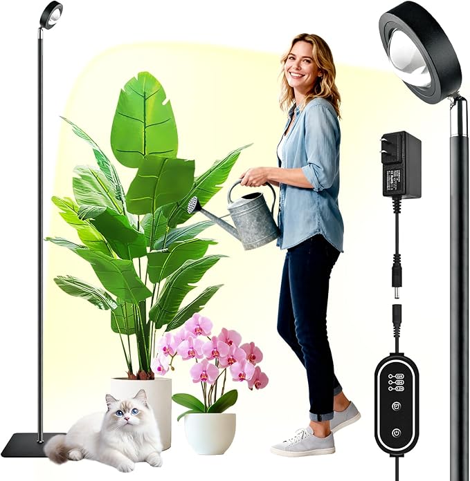 20W Full Spectrum Grow Light, 3000LM High PPFD&CRI COB LED Floor Lamp with 6/8/12H Timer, Adjustable Height (28"-83") & Angle, Grow Lights for Indoor Plants, Succulents & Flowers (4000K Warm White)