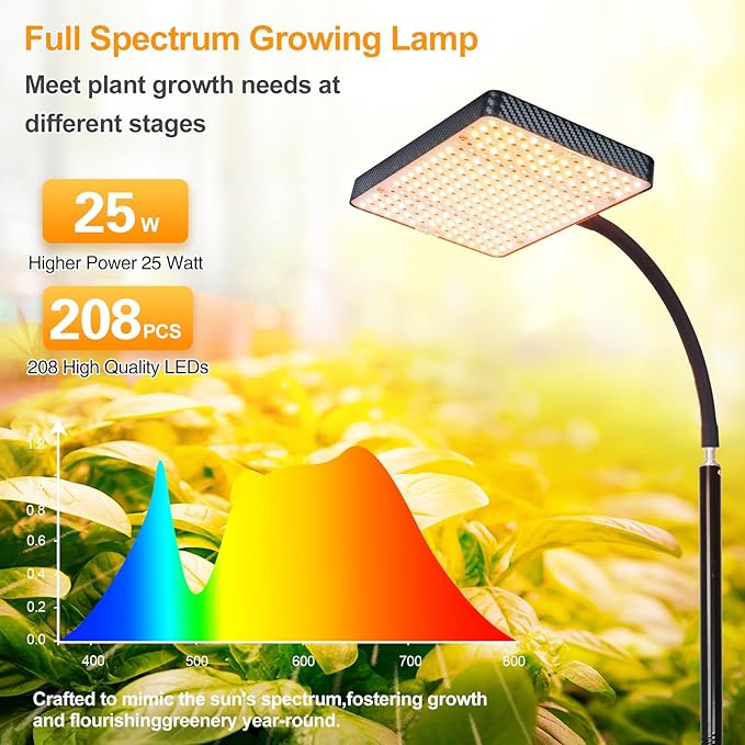 GroCruiser Tall Bonsai Tree Grow Light with Stand, 25 Watt Standing Plant Growing Lamps for Large Houseplants, Adjustable 12"-48" Tripod Stand Grow Light, Daisy Chain Function, On/Off Switch