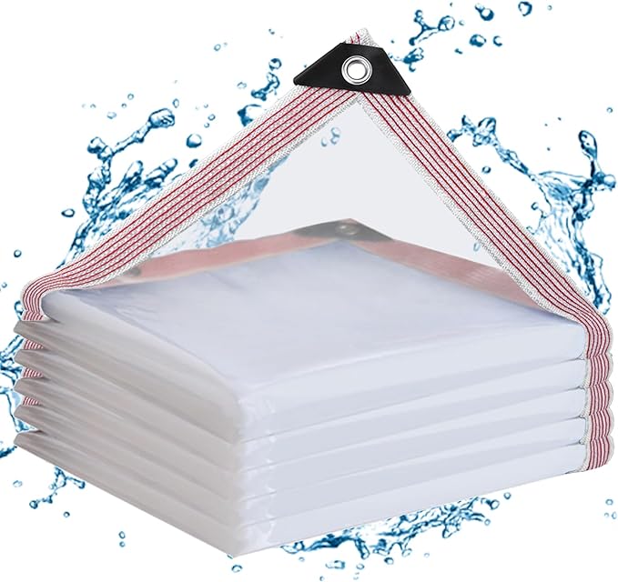 Clear Tarps Heavy Duty Waterproof 6x6F,Clear Plastic Tarp with Grommets,Transparent PVC Vinyl Tarpaulin for Outdoor,Plant,Garden,Chicken Coop,Patio,Cat Litter