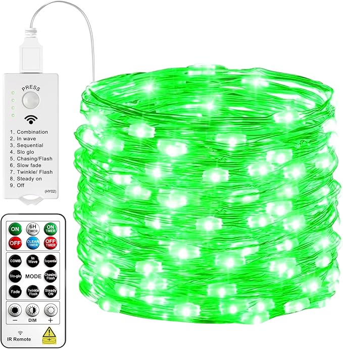 HXWEIYE Rechargeable Fairy Lights with Remote & DIY Timer, 33ft 100LED Battery Operated Twinkle String Lights, 8 Modes Decor Light for Bedroom Indoor Wedding Dorm Christmas Tree Party (Green)