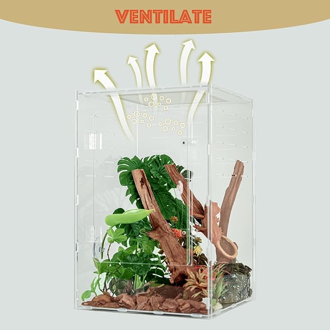 maiyuolg 12x12x18 Reptile Tank 10 Gallon – Acrylic Reptile Enclosure Terrarium for Crested Gecko, Lizards, Spiders & Snakes – Clear Lizard Habitat Terrarium