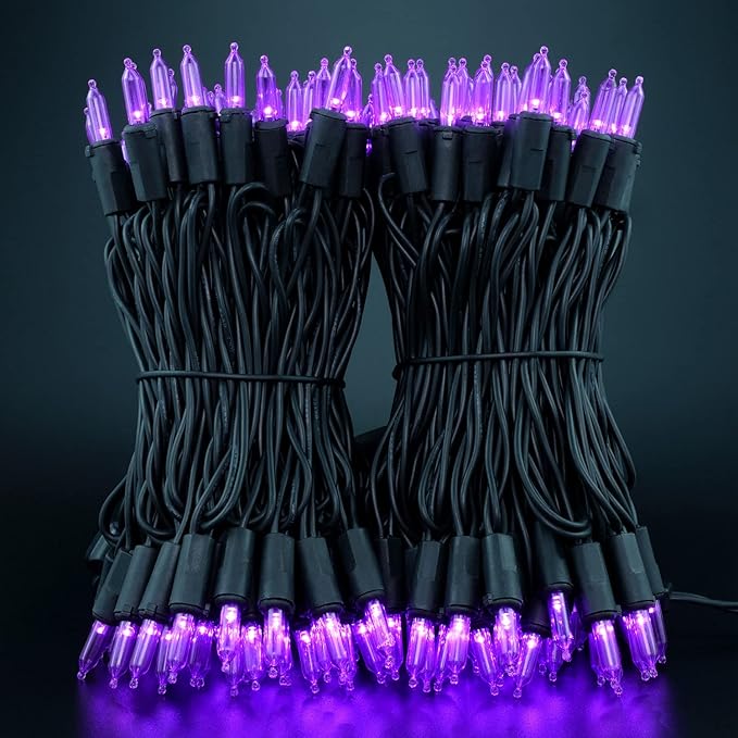 YULETIME 200 Purple LED Christmas Lights with Black Wire, Pack of 2 Strands 33 Feet 100 Lights UL Certified Holiday String Light Set
