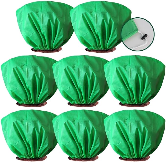 EYNDYN 8 Pcs Plant Covers Frost Protection Bag 39.3" x 19.6" Winter Reusable Plants Jacket with Drawstring Shrub Protection Wraps Bags Frost Blanket for Winter Outdoor Garden Plants
