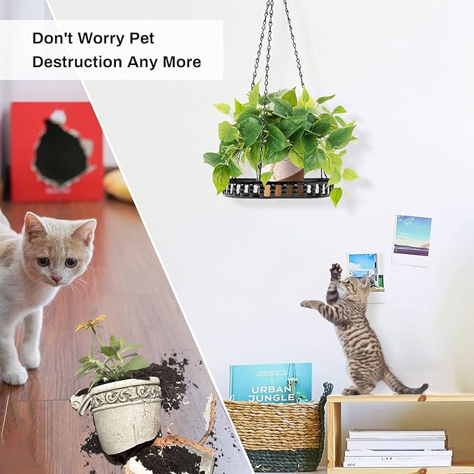 PIKAMAO Metal Plant Hanger Indoor Outdoor, Plant Hanger for Indoor Outdoor Plants, Flower Pot Hanging Plant Holder, Hanging Plant Shelf, Black, 1pcs