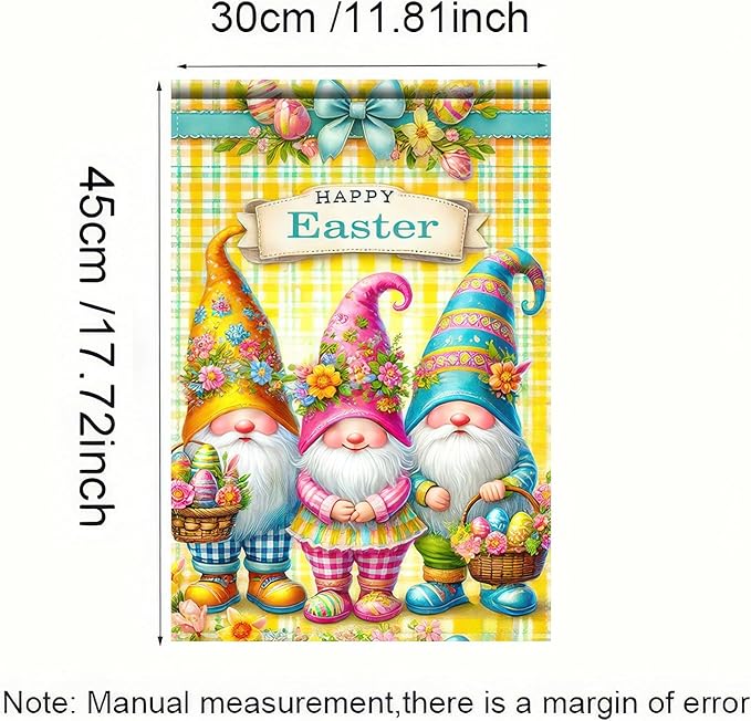 Happy Easter Garden Flag 12 x 18 inch Double Sided Outdoor Decoration Flag Cute Gnome Yard Flag Farmhouse Small Yard Flag Holiday Garden Outdoor Flags Welcome Yard