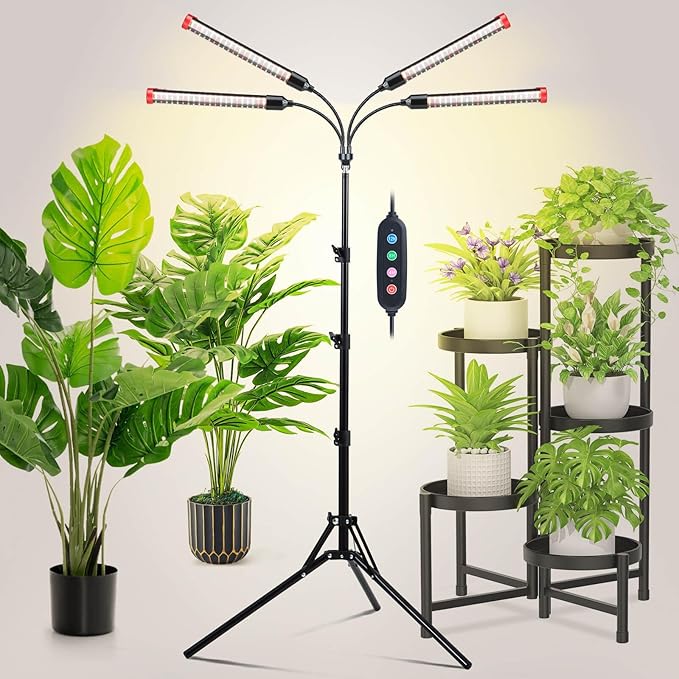 JINHONGTO Grow Light with Stand and Timer 4,8,12 Hr, 36 Watt Standing Tall Plant Light for Bonsai Tree, Seed Starting, 24"-64" Adjustable Tripod Stand Plant Growing Lamps