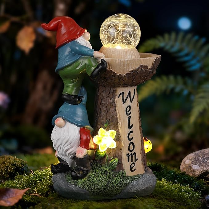 Solar Gnome Statue Outdoor Decor, Gnome with Glowing Globe Light Figurines - for Garden Patio Yard Lawn Housewarming for Women Mom Grandma