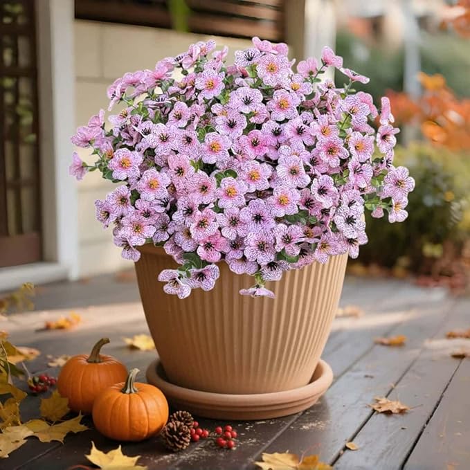 XccJLYB Artificial Flowers Outdoor UV Resistant Fake Plants,12 Bundles Silk Daisy in Pots for Porch Patio Garden, Faux Potted Home Decor for Outside (Pink)