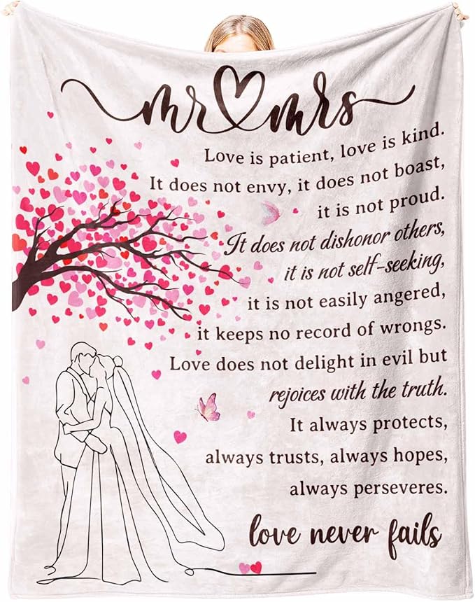 Glydein Wedding Gifts for Couples 2026, Soft Flannel Wedding Blanket, Bridal Shower Gifts for Bride to Be, Anniversary Mr and Mrs Gift, Marriage Gift for Newlyweds Bride, 50 x 60 inches