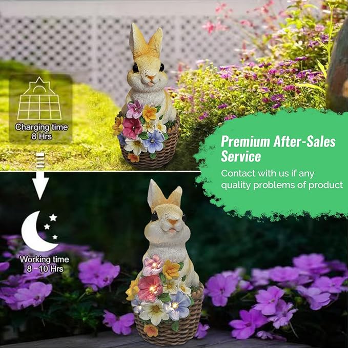 Solar Garden Statue LED Outdoor Garden Decor Funny Animal Sculpture for Yard Patio Lawn Weatherproof Resin Birthday Art Gift（Rabbit）