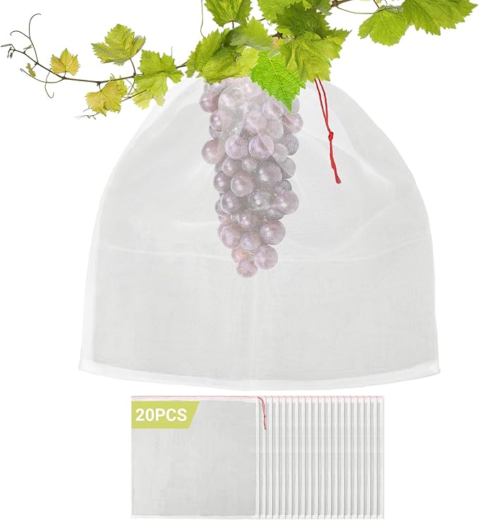 Fruit Covers Bags, 20PCS 20x20 Inch Sturdy Fruit Protection Bags with Drawstring, Netting Mesh Wrap Protect Vegetables, Tomatoes, Flowers