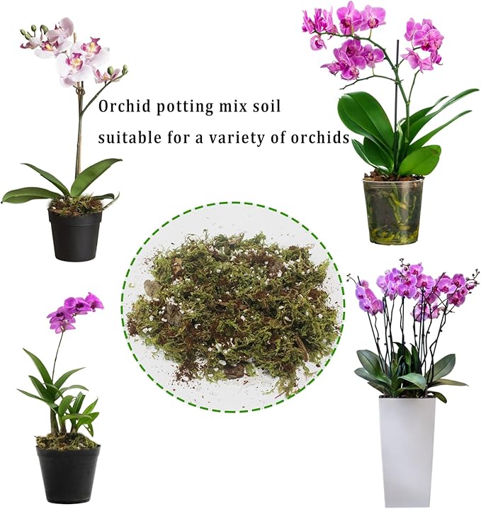 JFWOD 6QT Orchid Potting Mix with Moss Pine Bark Mulch Perlite & Coco Peat Natural Ingredients, Orchid Repotting Soil Medium Great for Indoor Plant Root Climbing & Expanding