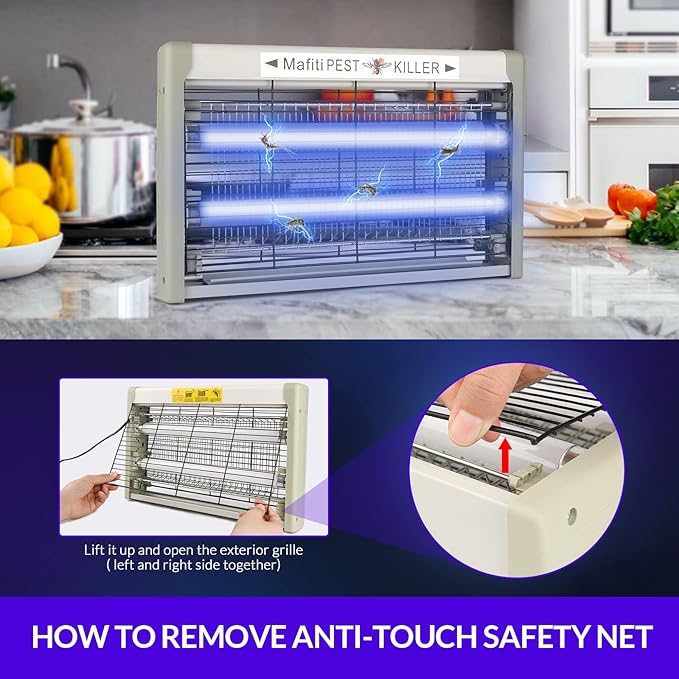mafiti Bug Zapper Fly Traps Indoor Hanging Electric Mosquito Killer 3500V Flies Mosquitoes Trap for Home Restaurants Kitchen Garden Gray