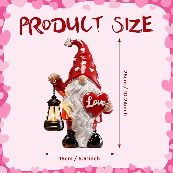 Valentines Day Decorations, Valentines Day Garden Gnome Decorations Outdoor, Waterproof Resin Gnomes Holding Heart-Shaped and Solar Lantern, Valentines Gifts Outdoor/Indoor Decor