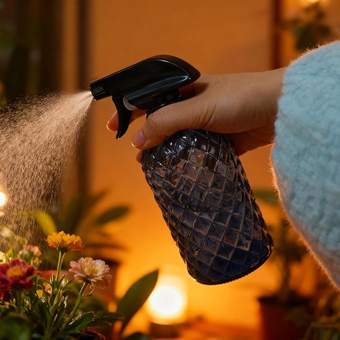 Glass Plant Mister Bottle, 13.5oz Refillable Water Spray Bottle with Adjustable Mist Nozzle for Indoor Flowers, Outdoor Gardening, Cleaning, Hair and Pets Care(Grayish Blue)