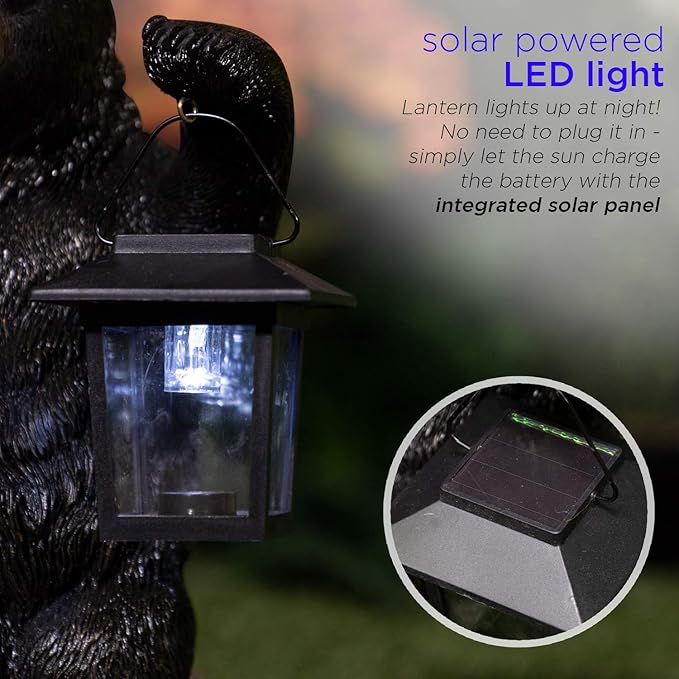 Alpine Corporation 15" H Outdoor Bear Couple with Lantern and Welcome Sign Statue with Solar LED Lights, Black