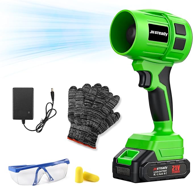 21V Cordless Handheld Leaf Blower - Variable Speed, 30000RPM Powerful Handheld Blower with Rechargeable Battery, Protective Gear for Home, Backyard, Driveway & Snow Removal