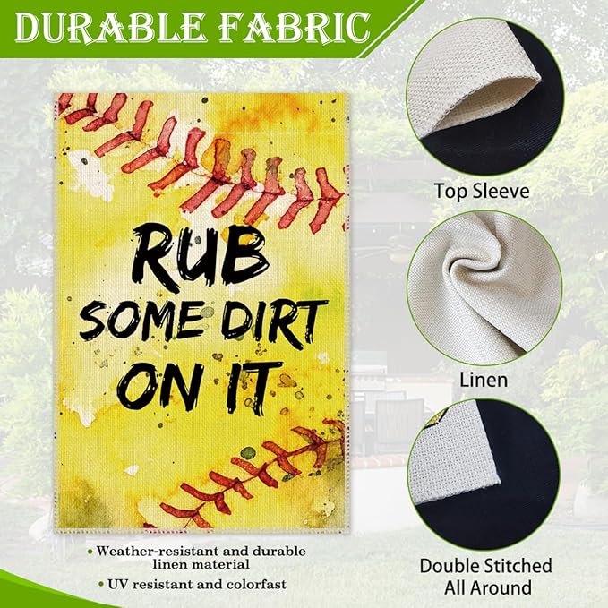 Hafhue RUB Some Dirt On It Garden Flag, 12 x 18 Inch Double Sided Farmhouse Holiday Yard Garden Lawn Decoration Flag, Spring Softball Garden Yard Flag, Baseball Flag Gift for Baseball Lover