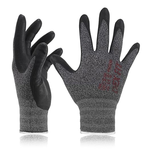 DEX FIT Nitrile Work Gloves FN330, 1 Pair, 3D-Comfort Stretchy Fit, Firm Grip, Thin & Lightweight, Touch-Screen Compatible, Durable, Breathable & Cool, Machine Washable; Black Grey S (7)