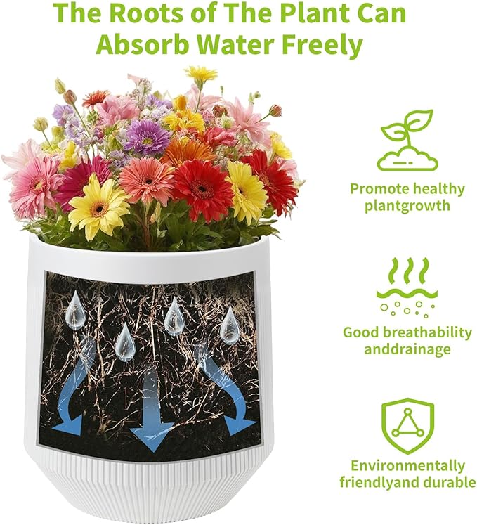 Yaghpy Plant Pots，Set of 2 Plastic Large Pots for Indoor Plants,Flower Pots Outdoor Planters with Drainage Hole and Seamless Saucer,(White 12Inches)