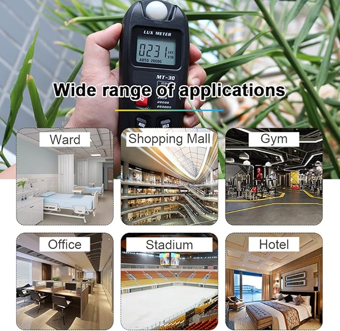 MT-30 Digital Light Meter Lux Meter 0.1-200,000 Lux Range Illuminance Meter with LCD Display Portable Luxmeter for Indoor Outdoor Lighting Measurement