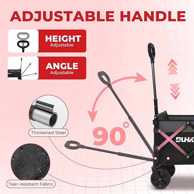 Collapsible Wagon Cart with Wheels Foldable,11 Lbs Lightweight Portable Folding Utility Wagon,90 L Heavy Duty Grocery Shopping Carts,Versatile for Garden Sports Camping Outdoor Use (Black Gray)