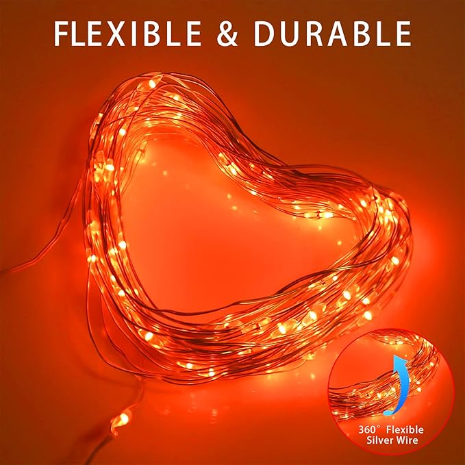 YAOZHOU Fall Outdoor Decorations, Orange Solar String Lights Outdoor, 2Pack Total 200 LED Fairy Fall Lights Thanksgiving Halloween Decor, 8 Modes Waterproof for Porch, Garden, Patio, Fence, Balcony