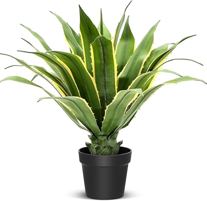 Giegxin 1 Piece 32" Tall Artificial Spiked Agave Plant Potted Faux Agave Plants UV Resistant Large Realistic Artificial Greenery Outdoor Indoor for Housewarming Gift House Garden Bathroom
