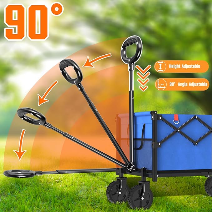 Wagons Carts Foldable, Lightweight Portable Utility Shopping Cart with Wheels, Folding Grocery Wagon Cart for Grocery, Camping, Shopping, Beach, Garden, Sports Blue