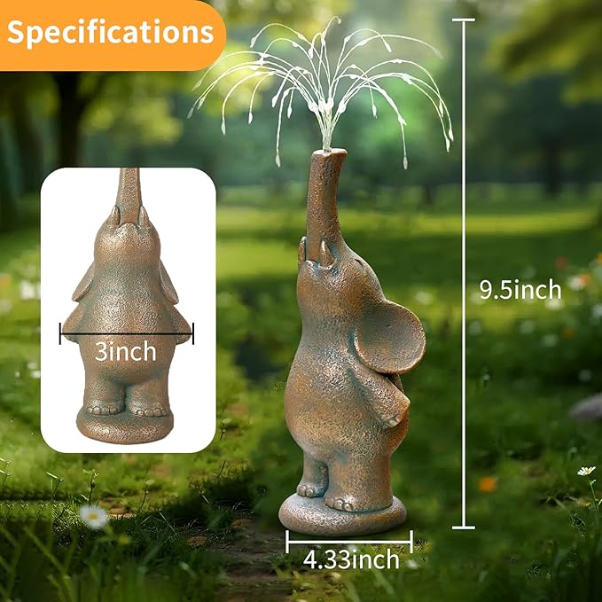 Roundot Elephant Statue Outdoor Solar Lights Garden Sculpture, 60 LED Chips Birthday Gift Women,Mothers,and Elders. Ornamental Piece for Balconies, Gardens, patios, courtyards, and lawns