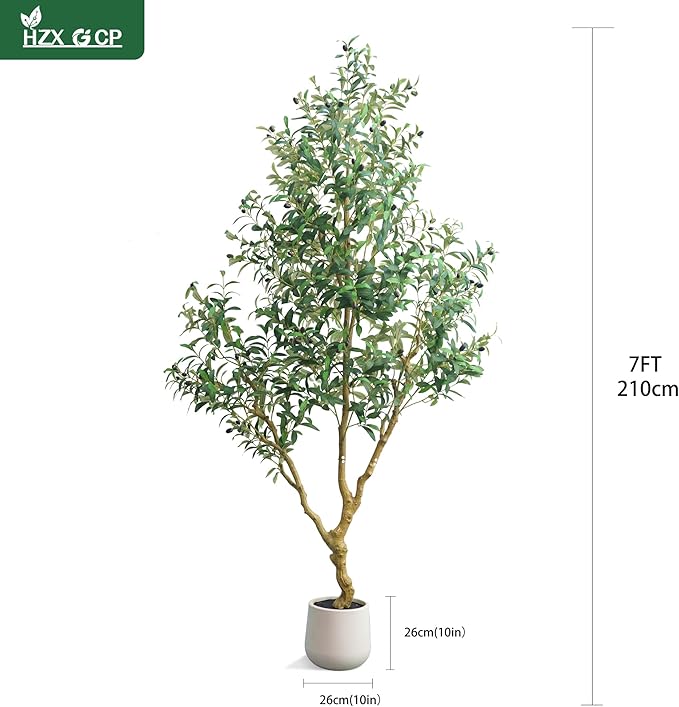 Olive Tree 7 feet,Fake Plants Indoor with Lightweight Durable Modern Fiberstone Sphere Planter,Realistic Trunk & Lifelike Leaves, Perfect for Large Spaces & Elegant Home/Office Decor (7FT with Pot)