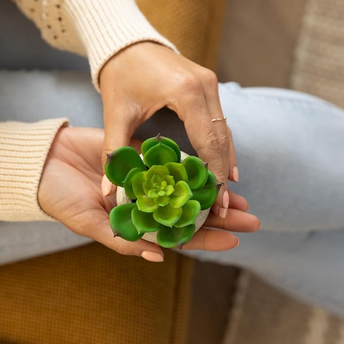 Ferrisland Small Fake Potted Plants: 4 Pcs Artificial Potted Decor Set - Faux Green Eucalyptus and Mini Succulent Desk Decorations for Indoor Kitchen Room or Home Table Centerpieces