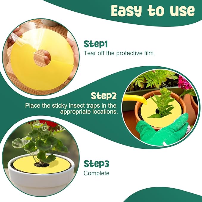 Mysora 24 Pcs Fruit Fly Traps Fungus Gnat Sticky Traps Yellow Round Ring for Pot Plants Indoor Outdoor Mosquito Flying Insects (L)