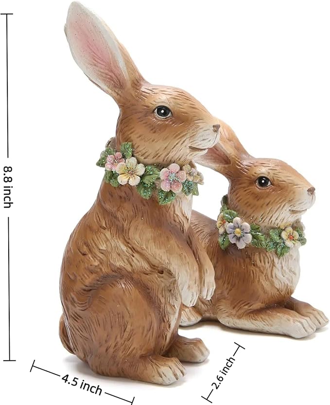 Hodao Spring Garden Patio Bunny Figurine Set (2pcs) The Perfect Accent for a Wonderful Garden-Easter Bunny Figurine Decor Indoor Home Decorations (Brown)