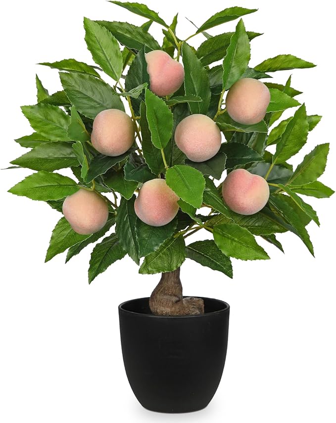 Artificial Fruit Tree Potted Plants - Fake Peach Tree Artificial Fruit Plant 15.7" with Black Pot Faux Plants Bonsai Indoor Decor for Home Office Living Room Table Desk Scenery Arrangement