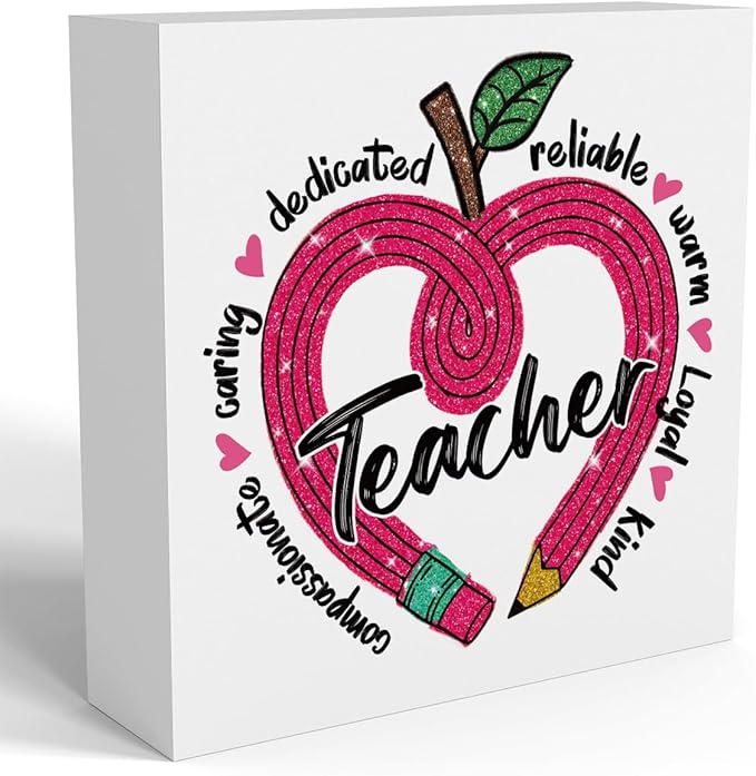 Teacher Valentine Decor Gift, Teacher Appreciation Gifts, Vintage Valentines Day Gifts for Teachers, Thank You Graduation Birthday Gift, Heart Pencil Wooden Box Sign Office Desk Decor